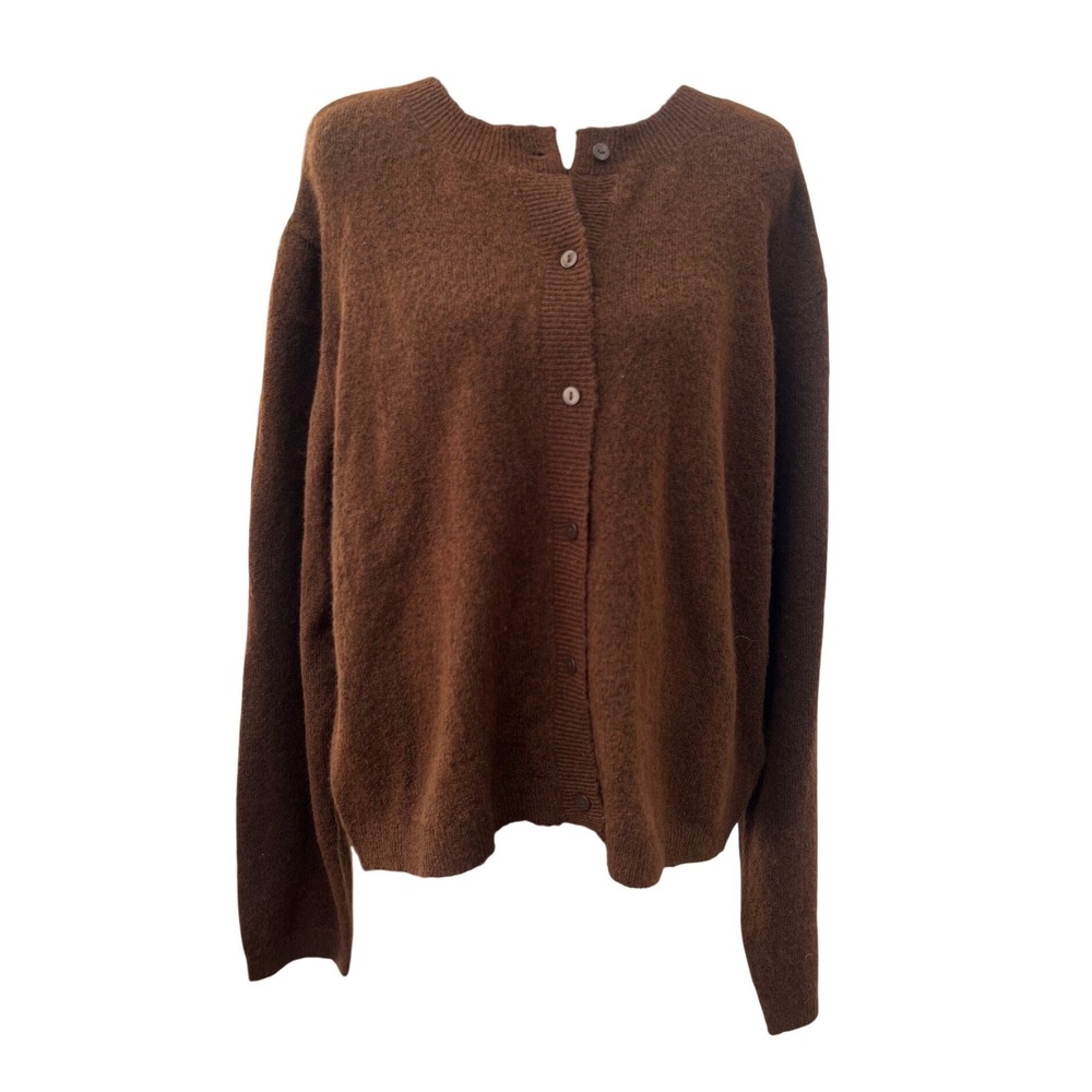 H&M Divided Brown Knit Button Front Cardigan Sweater XL Crew Neck Marl New